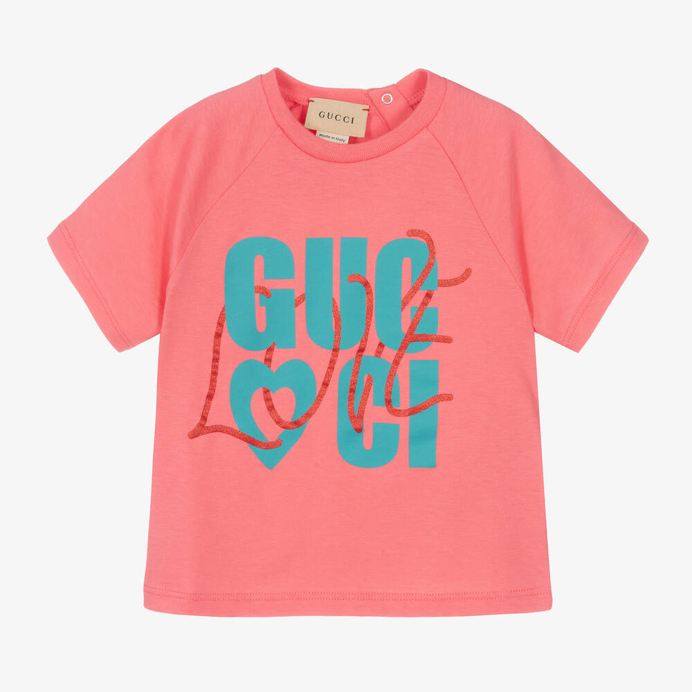 Gucci-Girls Pink Gucci Love T-Shirt | Childrensalon Outlet