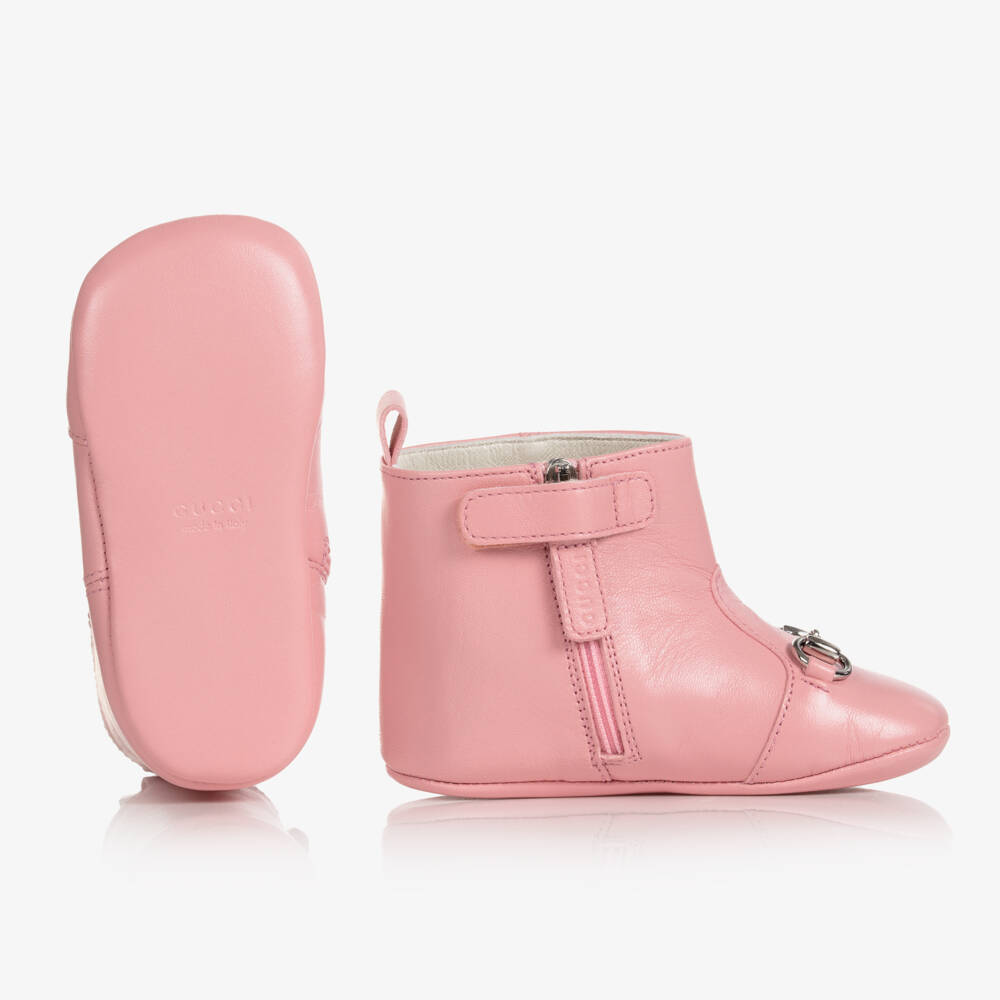 Gucci-Girls Pink Leather Pre-Walker Shoes | Childrensalon Outlet
