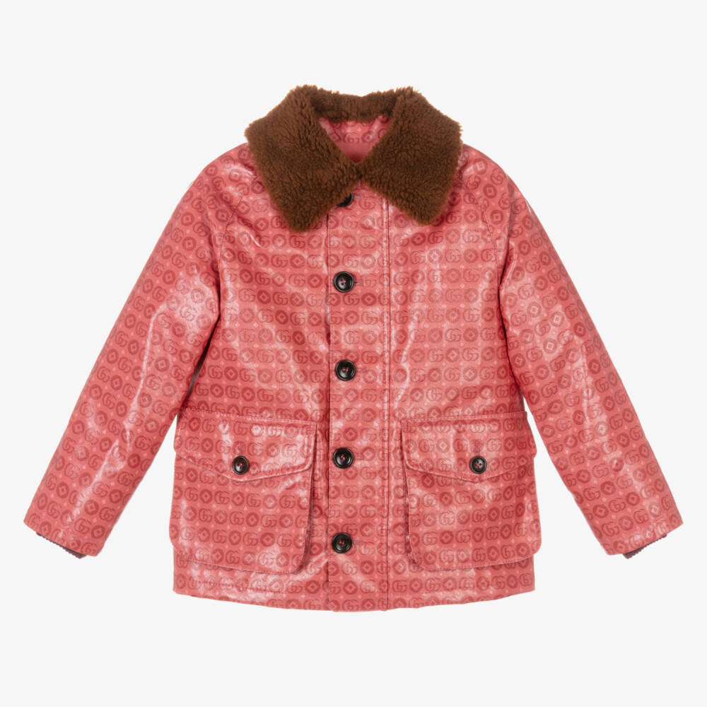 Gucci-Girls Pink Shearling Collar Jacket | Childrensalon Outlet