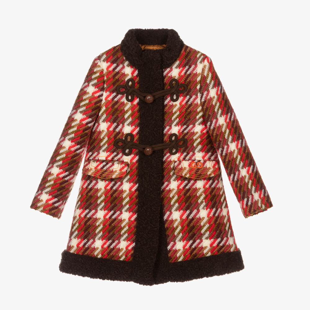 Gucci-Girls Red Check Wool Coat | Childrensalon Outlet