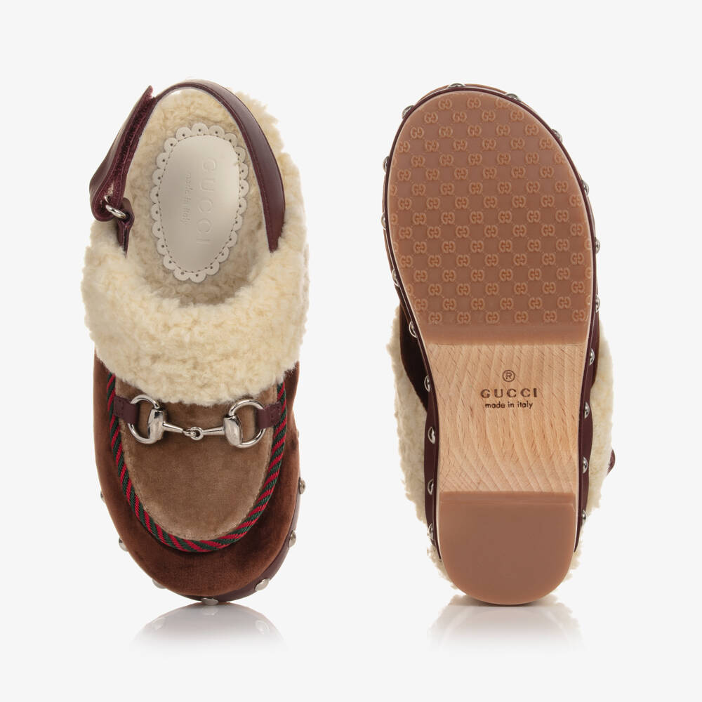 Gucci-Girls Velvet & Fur Clog Sandals | Childrensalon Outlet