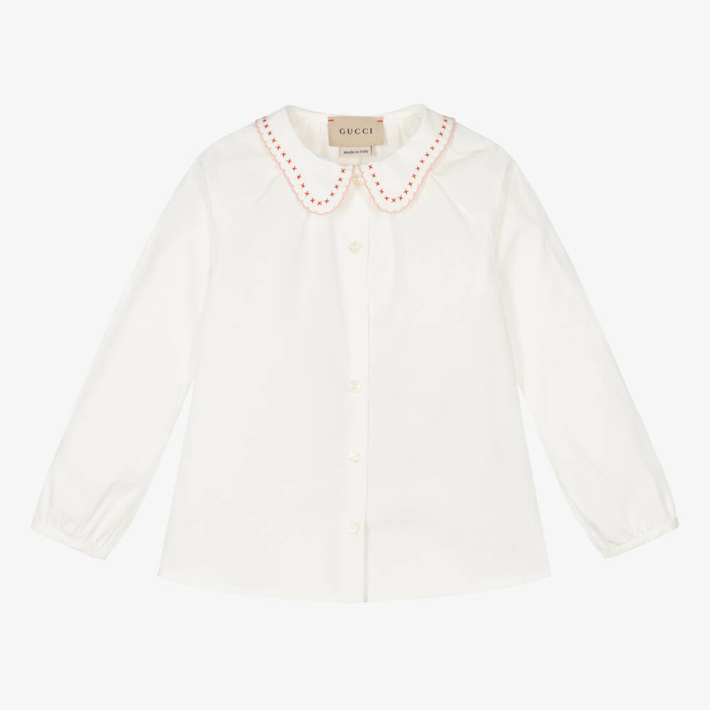 Gucci-بلوز قطن بوبلين لون أبيض للمولودات | Childrensalon Outlet