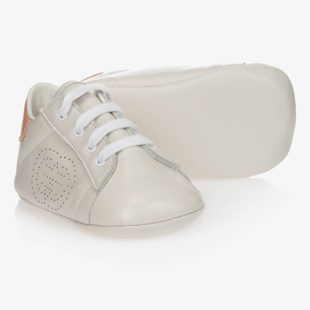 Gucci-Girls White Leather Pre-Walker Shoes | Childrensalon Outlet