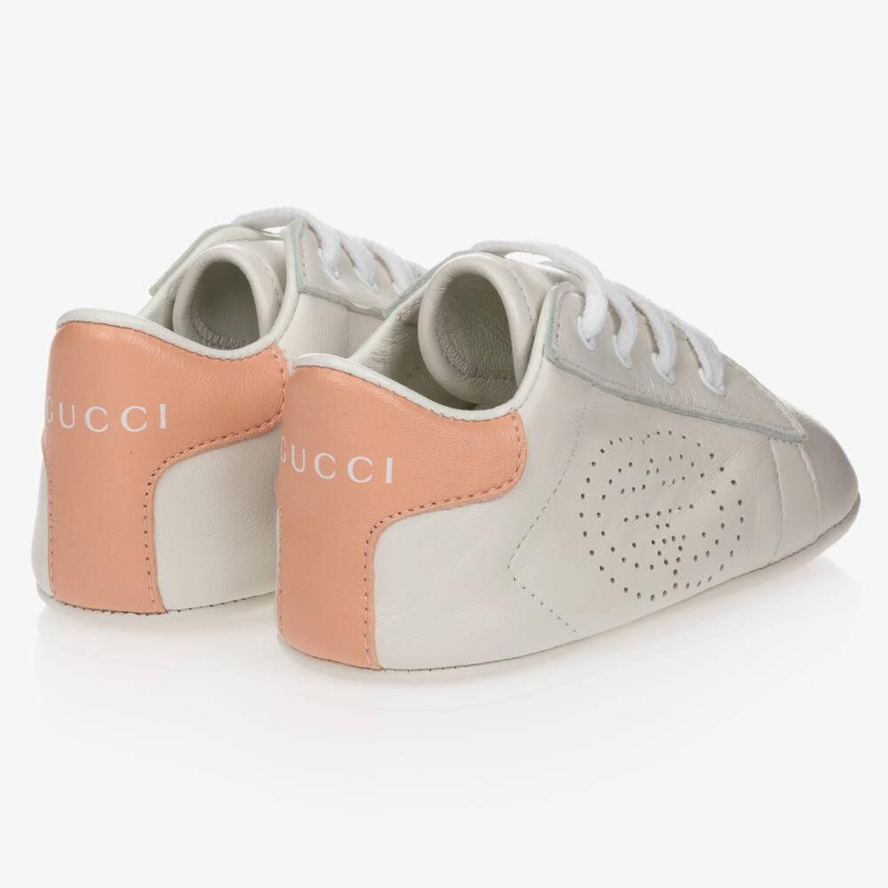 Gucci-Girls White Leather Pre-Walker Shoes | Childrensalon Outlet