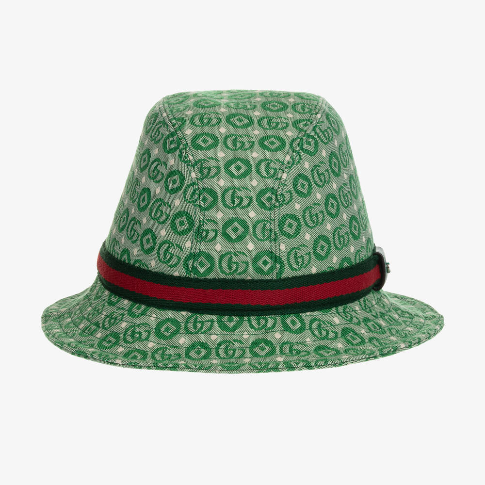 Gucci-Green Double G Geometric Cotton Jacquard Hat | Childrensalon Outlet