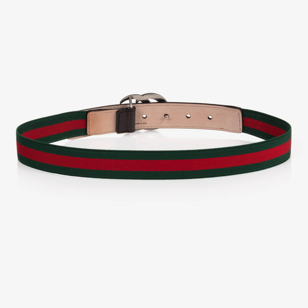 Gucci-Green & Red GG Web Belt With Silver Buckle | Childrensalon Outlet