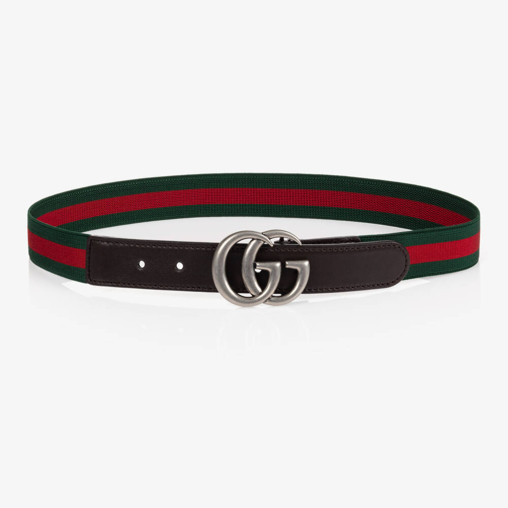 Gucci-Green & Red GG Web Belt With Silver Buckle | Childrensalon Outlet