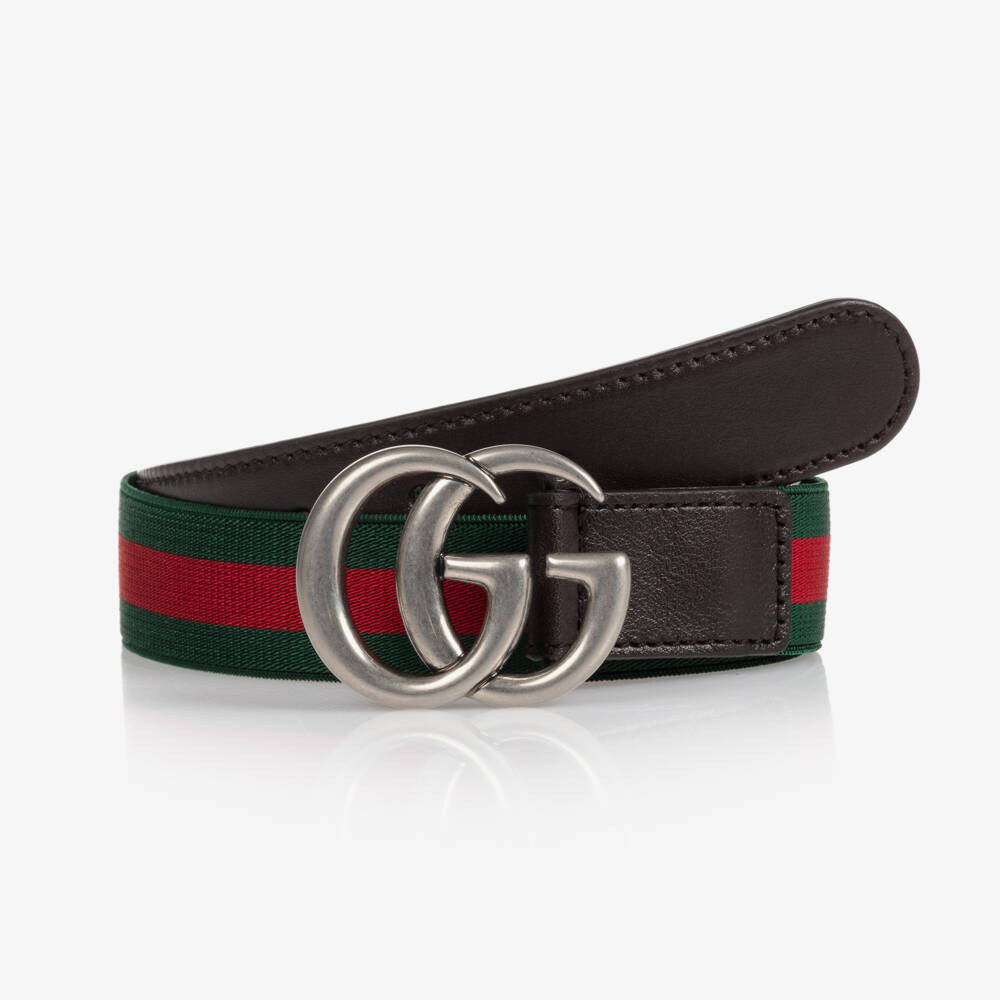 Gucci-Green & Red GG Web Belt With Silver Buckle | Childrensalon Outlet