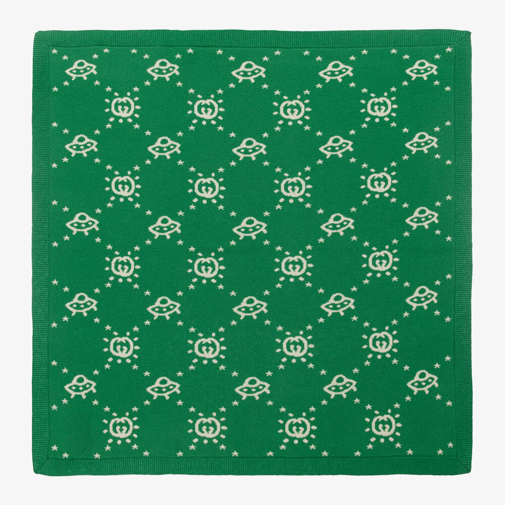Gucci-Green Wool Knitted Interlocking G Blanket (85cm) | Childrensalon Outlet