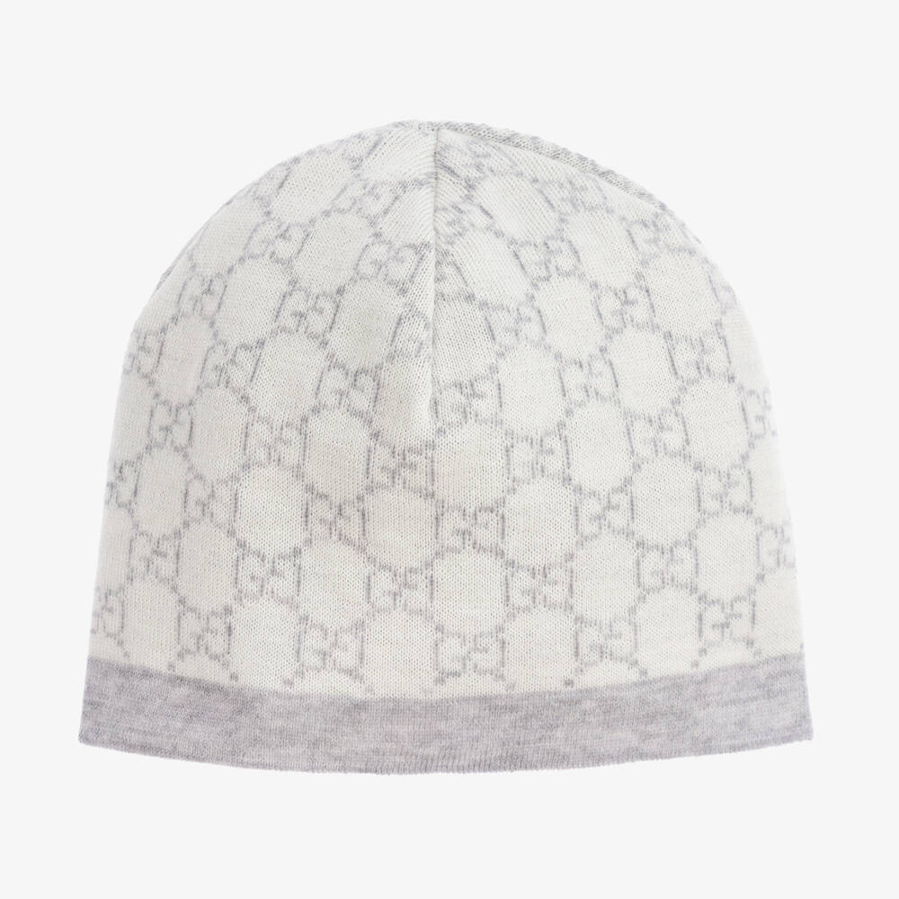 Gucci-Grey & Ivory Wool GG Baby Hat | Childrensalon Outlet