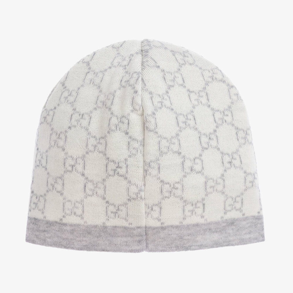 Gucci-Grey & Ivory Wool GG Baby Hat | Childrensalon Outlet