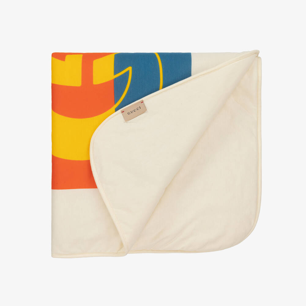 Gucci-Ivory and Blue Cotton Baby Blanket | Childrensalon Outlet