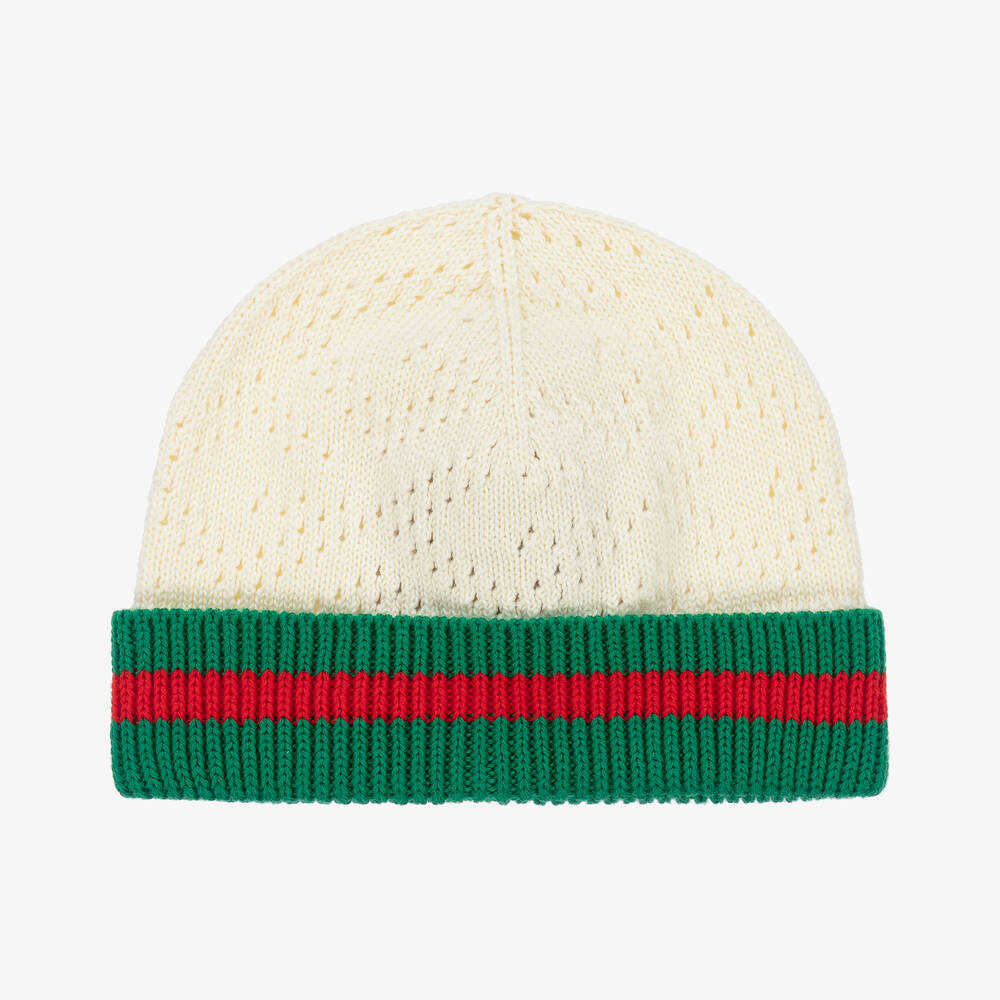 Gucci-Ivory Cotton Web Baby Hat | Childrensalon Outlet