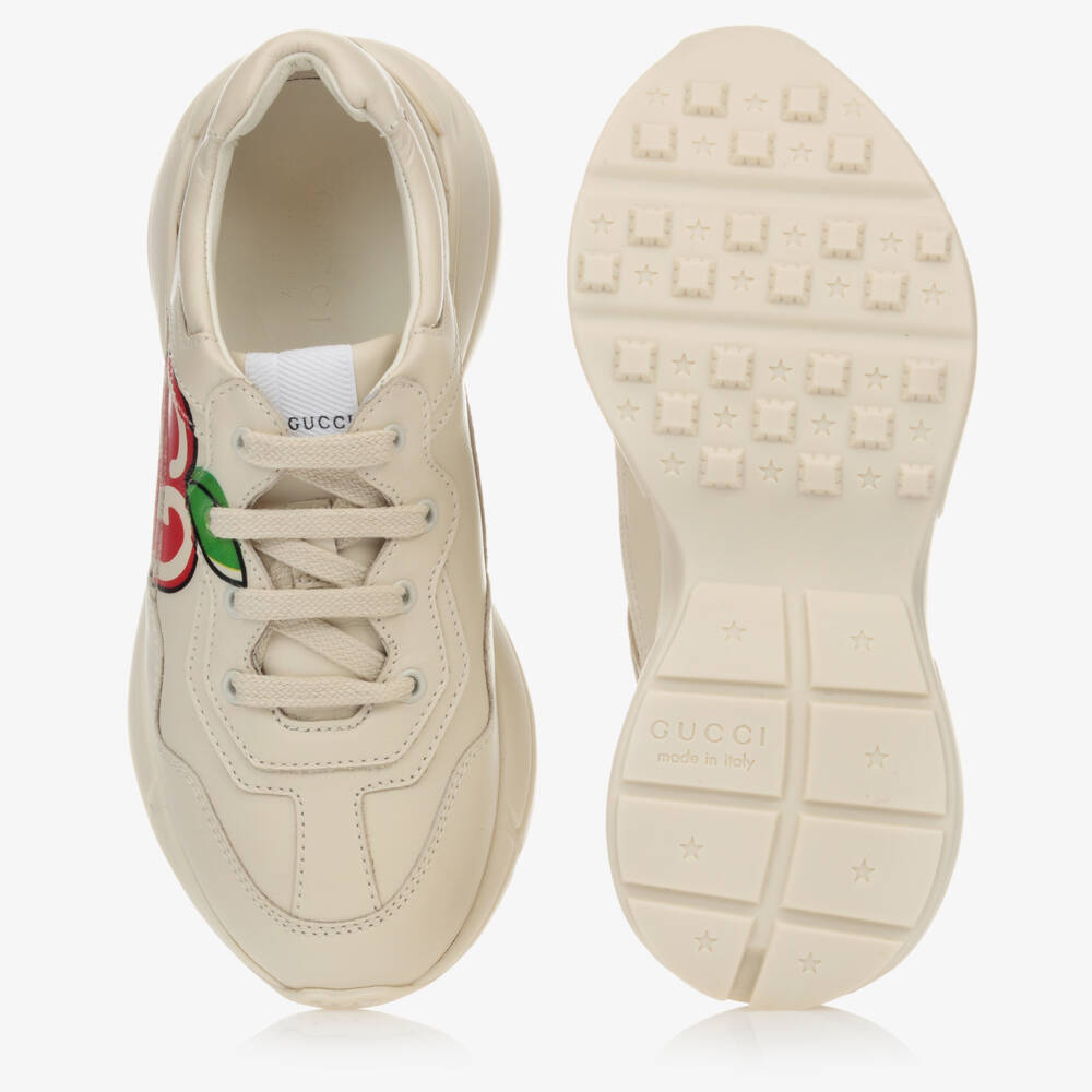 Gucci-Ivory Leather & Red Apple GG Logo Trainers | Childrensalon Outlet
