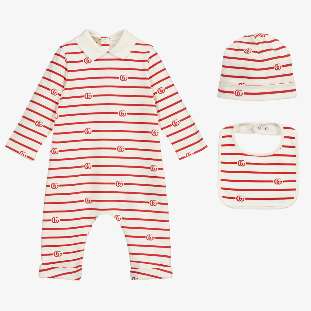 Gucci-Ivory & Red Babysuit Gift Set | Childrensalon Outlet