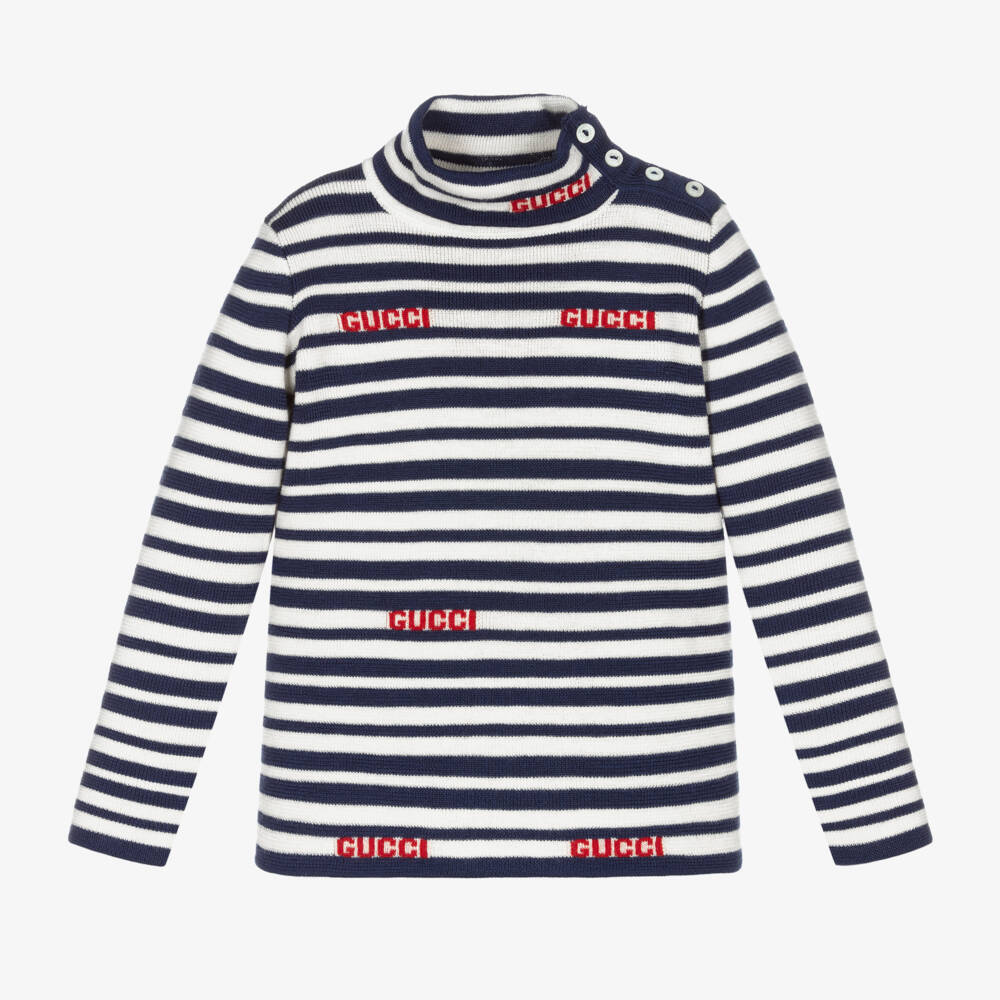 Gucci-Navy and White Wool Rollneck | Childrensalon Outlet