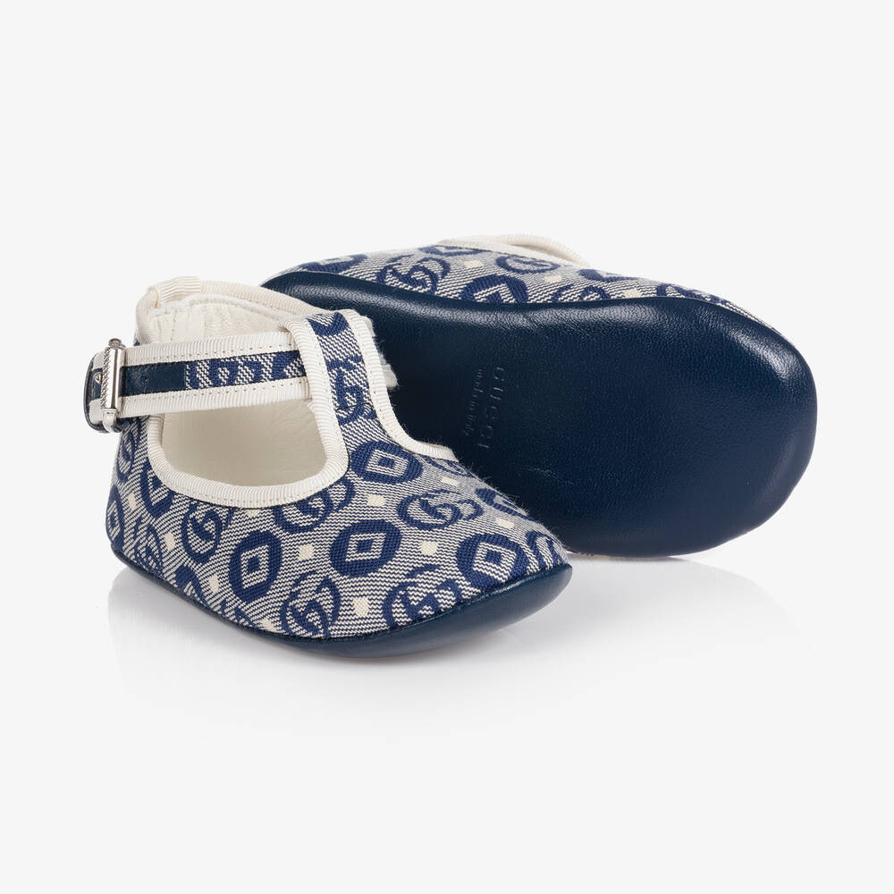 Gucci-Navy Blue GG Pre-Walker Shoes | Childrensalon Outlet