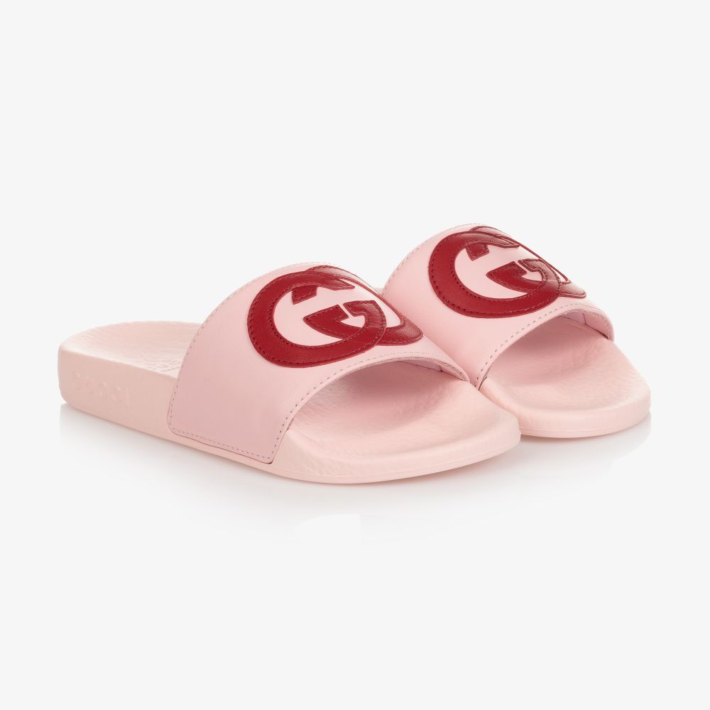 Gucci-Pink Interlocking G Sliders | Childrensalon Outlet