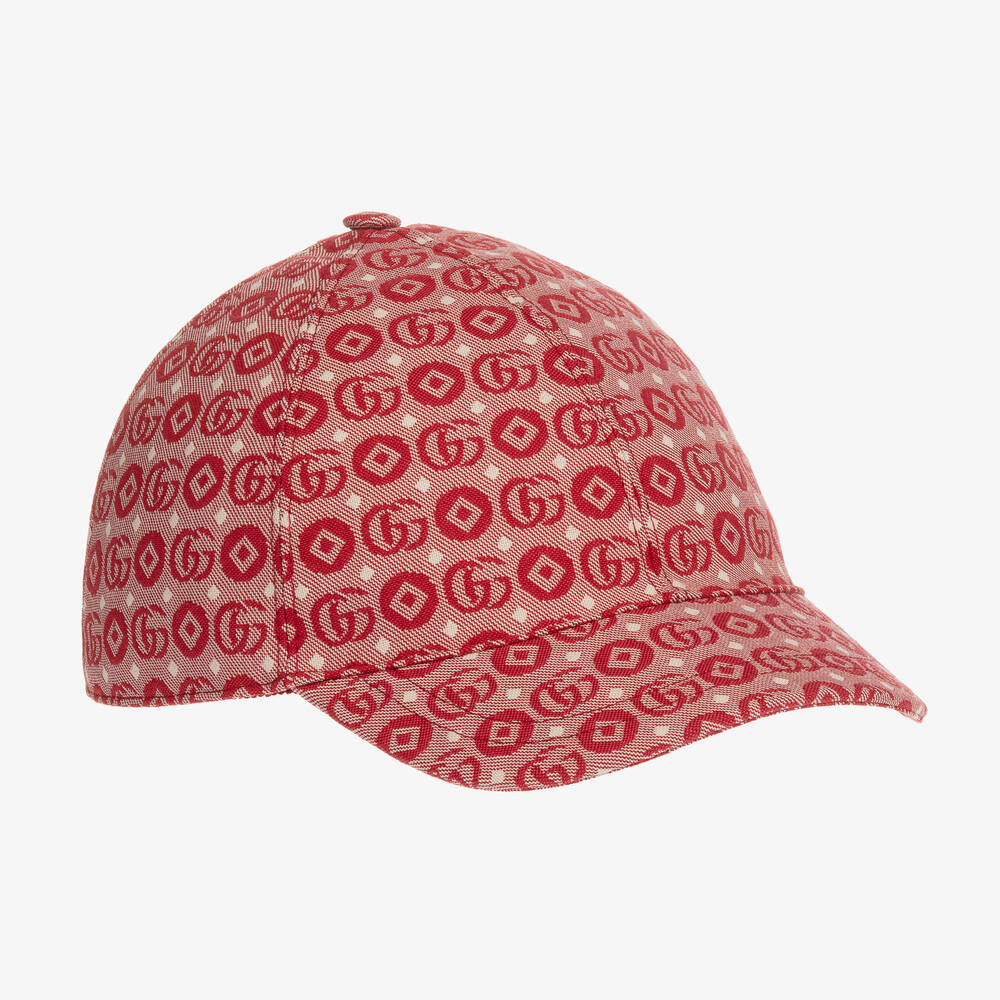 Gucci-Red Double G Geometric Cotton Jacquard Cap | Childrensalon Outlet