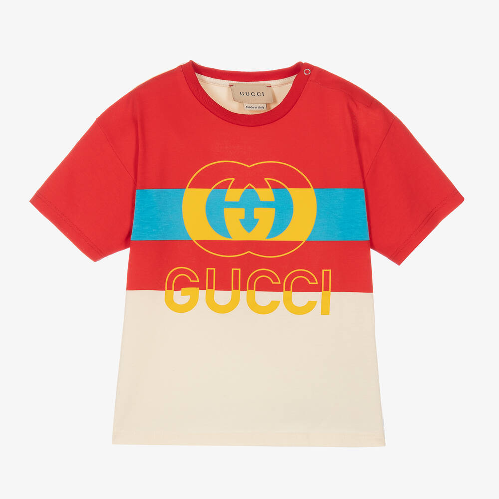Gucci-Red & Ivory Interlocking G Baby T-Shirt | Childrensalon Outlet