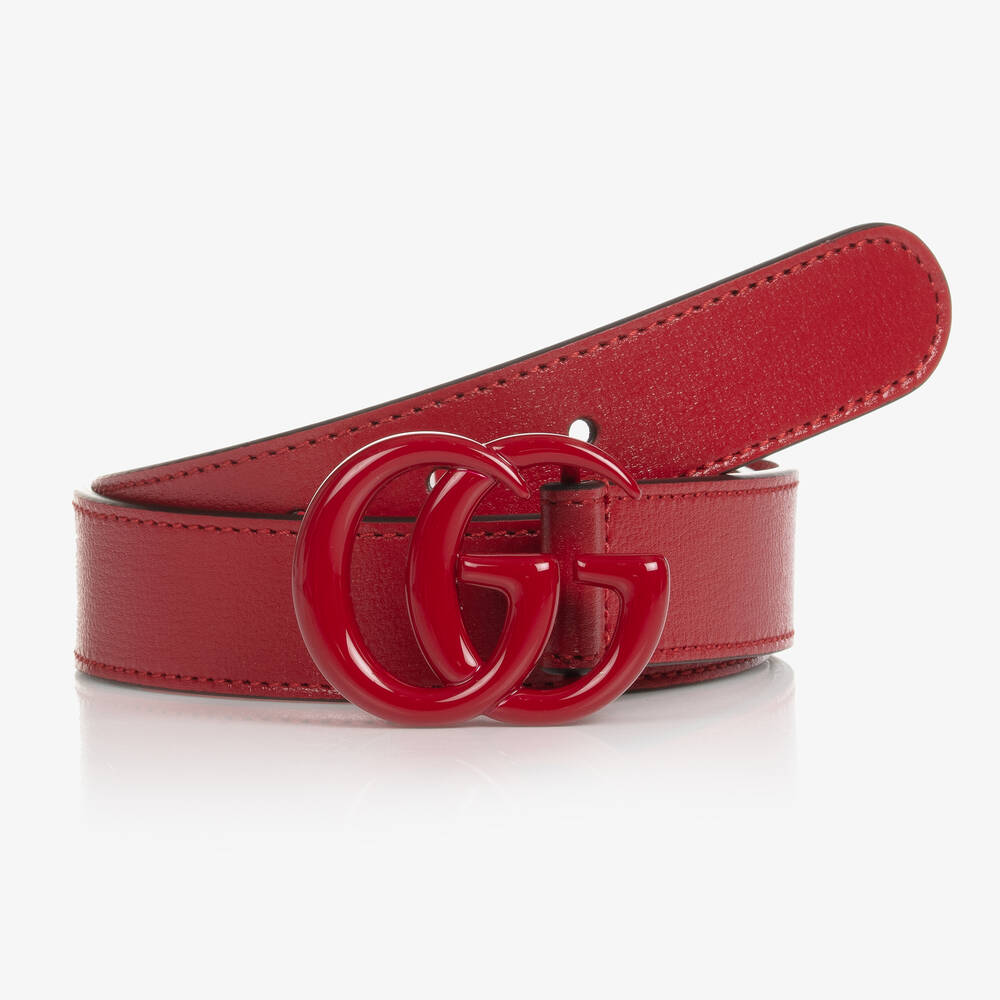Gucci-Red Leather Double G Logo Belt | Childrensalon Outlet
