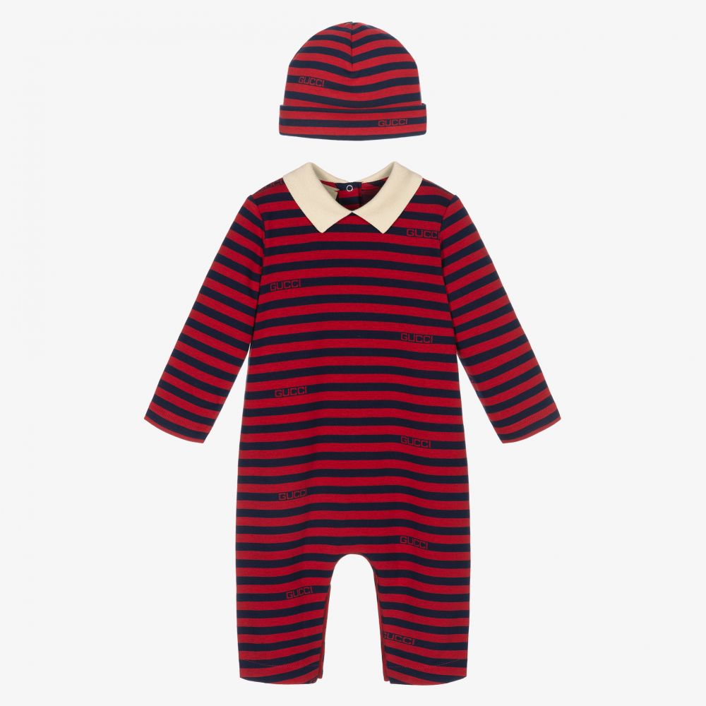Gucci-Red Striped Babysuit Gift Set | Childrensalon Outlet