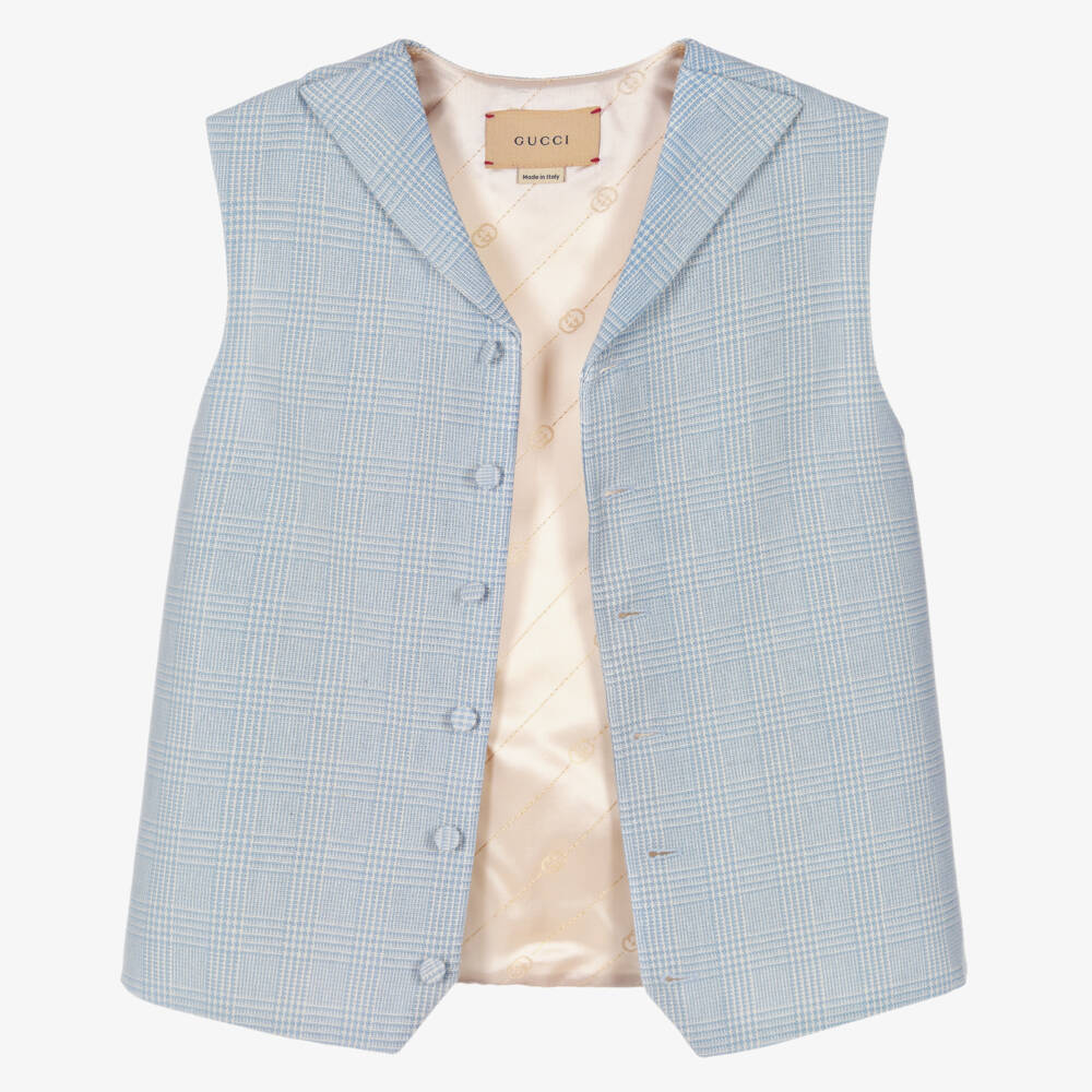 Gucci-Голубой жилет в клетку | Childrensalon Outlet