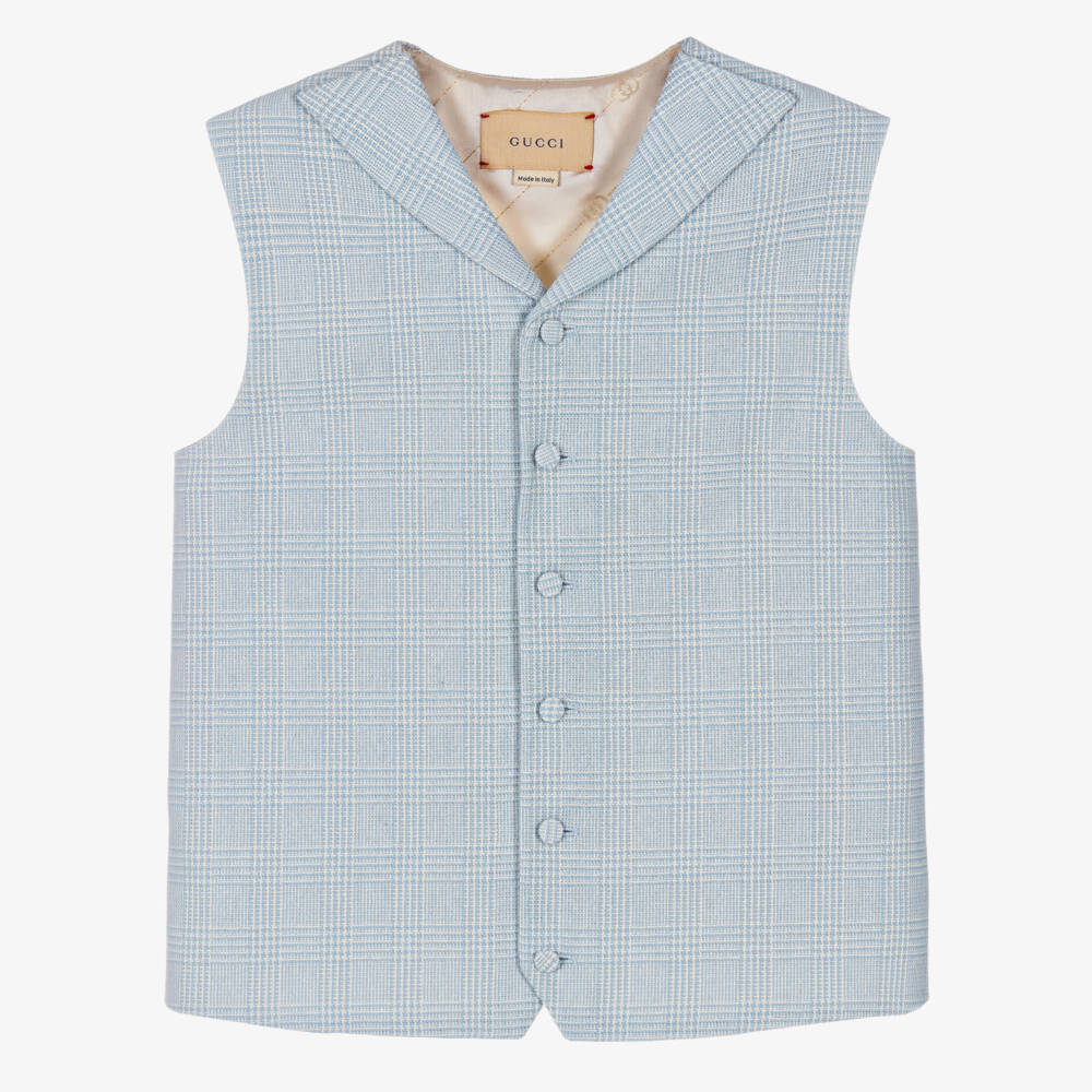 Gucci-Teen Boys Blue Check Pattern Waistcoat | Childrensalon Outlet