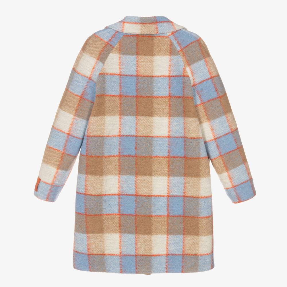 Gucci-Бежево-голубое шерстяное пальто в клетку | Childrensalon Outlet