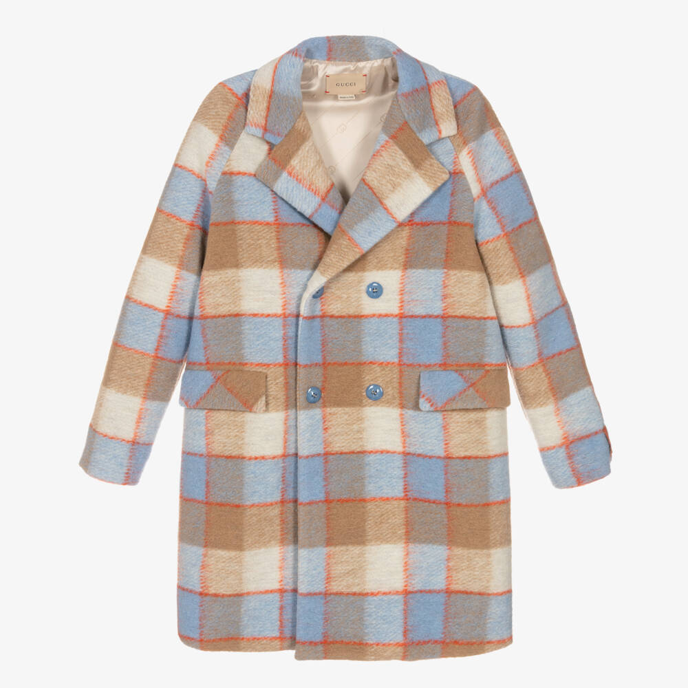 Gucci-Teen Boys Blue Check Wool Coat | Childrensalon Outlet