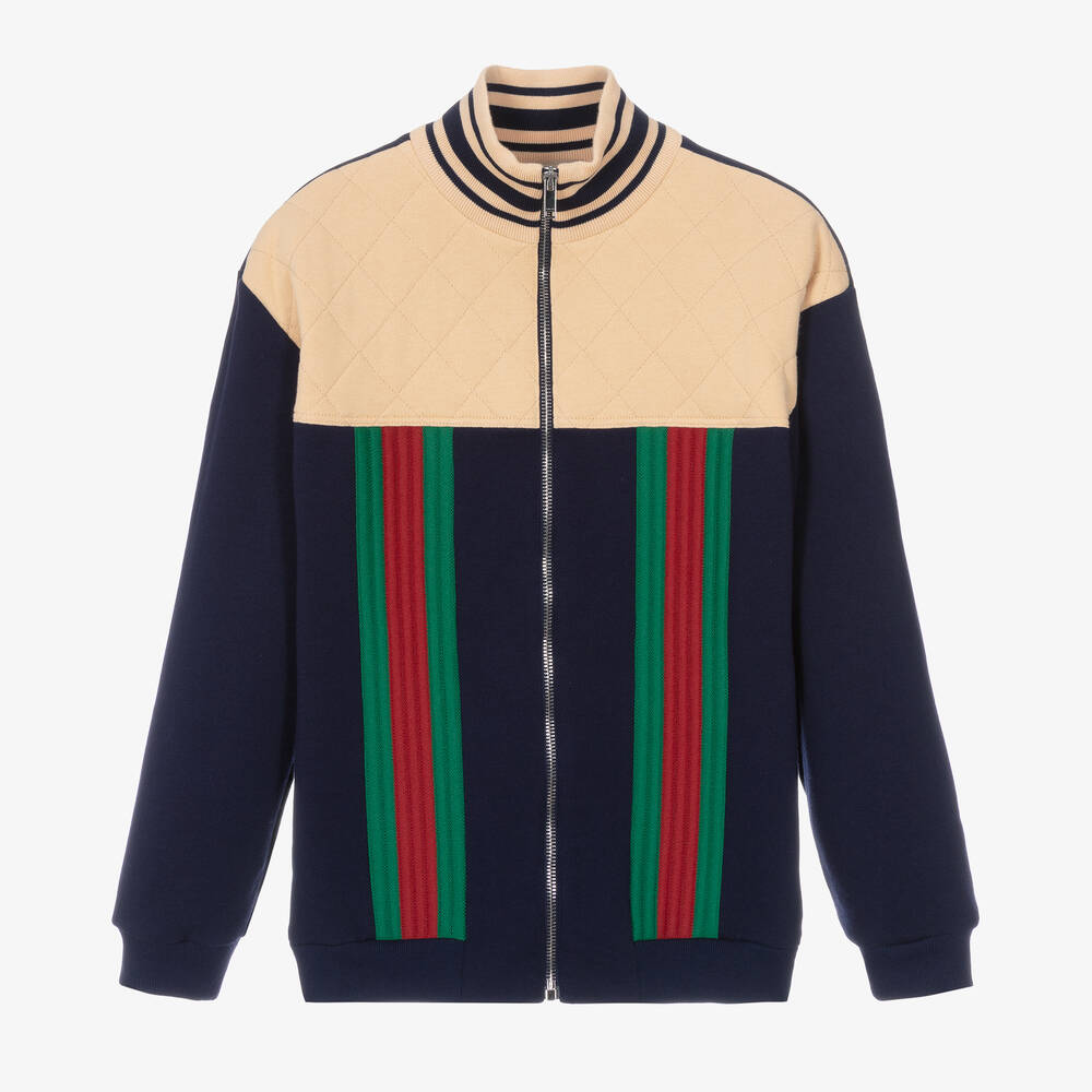 Gucci-Teen Boys Blue Cotton Web Zip-Up Top | Childrensalon Outlet