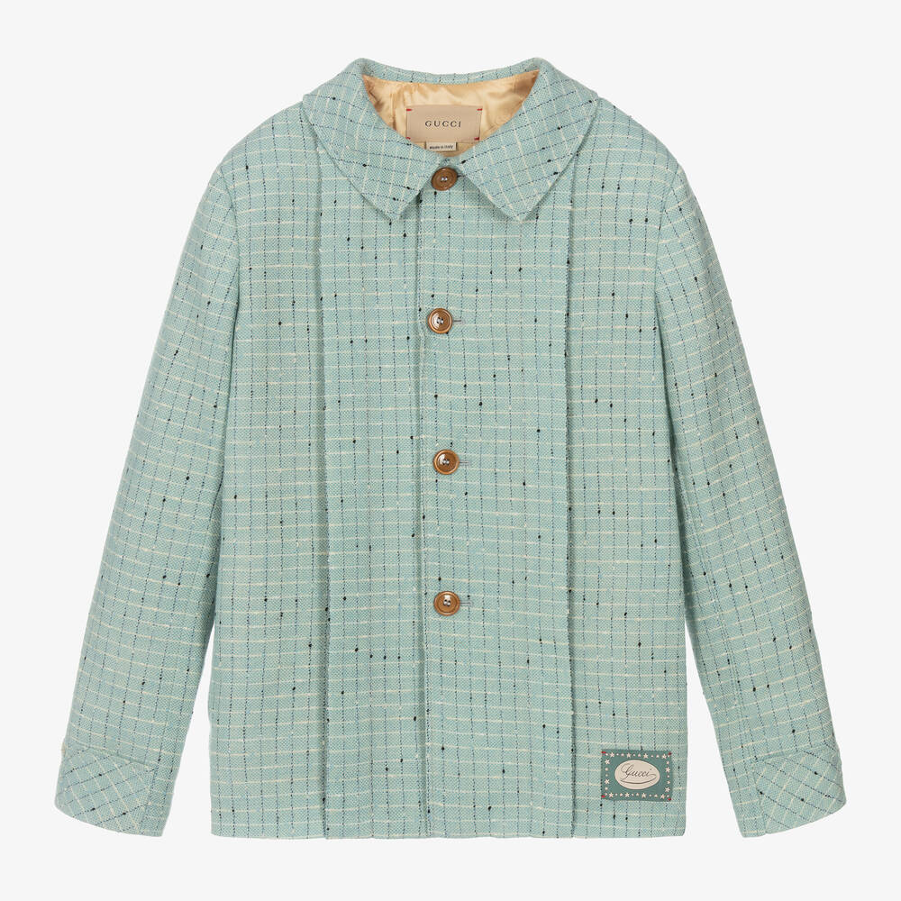 Gucci-Teen Boys Blue Damier Wool Check Jacket | Childrensalon Outlet