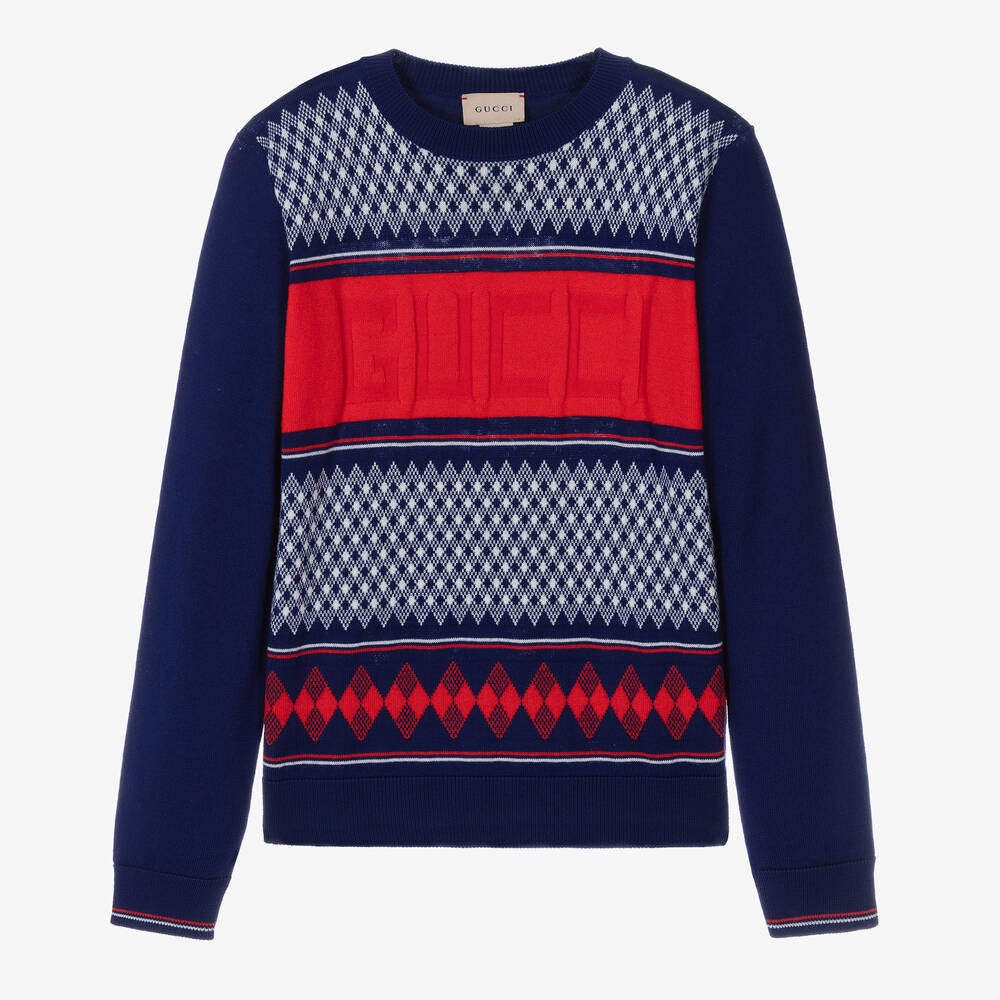 Gucci-Teen Boys Blue Wool Sweater | Childrensalon Outlet