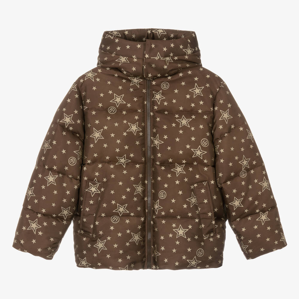 Gucci-Teen Boys Brown GG Down Puffer Jacket | Childrensalon Outlet