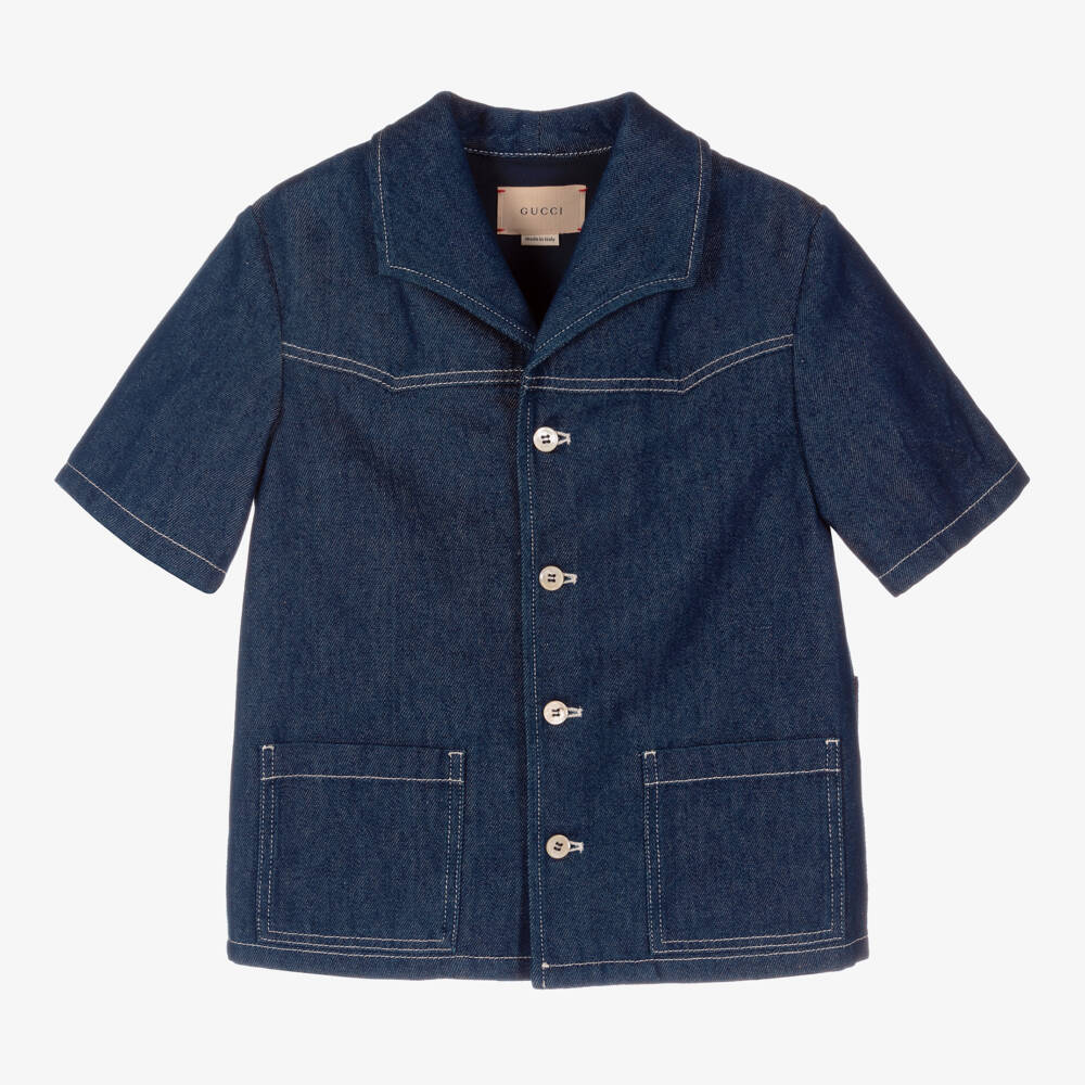 Gucci-Teen Boys Indigo Denim Logo Jacket | Childrensalon Outlet