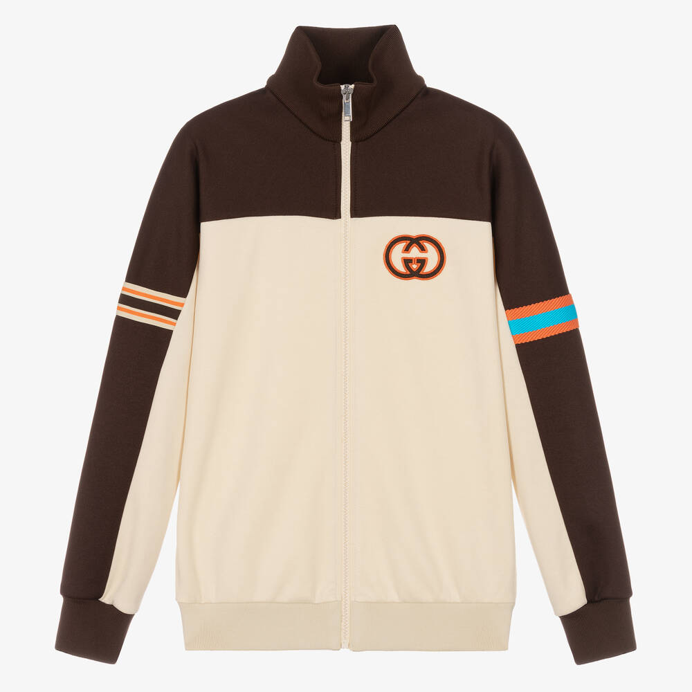 Gucci-Teen Boys Ivory & Brown Web Zip-Up Top | Childrensalon Outlet