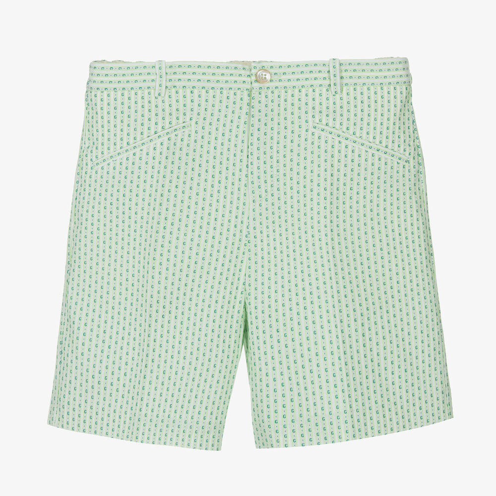 Gucci-Teen Boys Ivory & Green Cotton Logo Shorts | Childrensalon Outlet