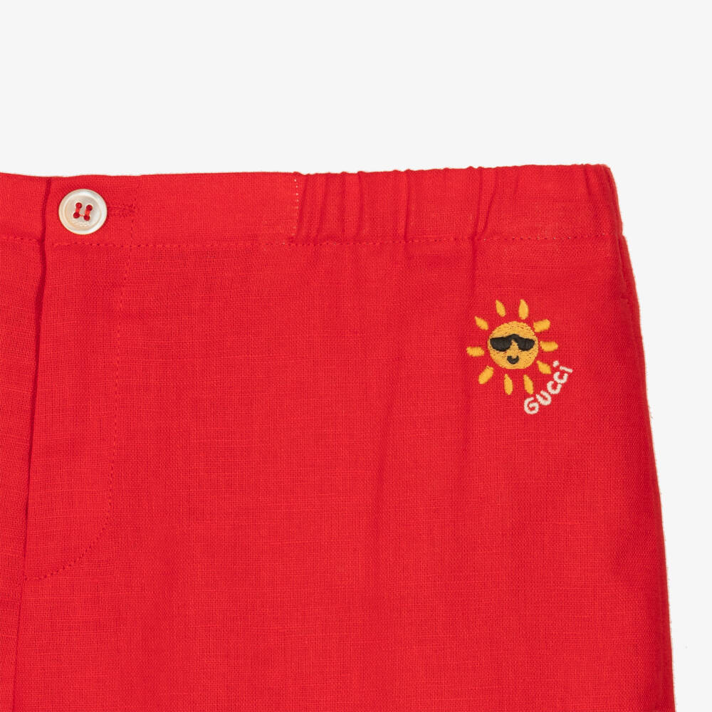 Gucci-Teen Boys Scarlet Linen Blend Shorts | Childrensalon Outlet