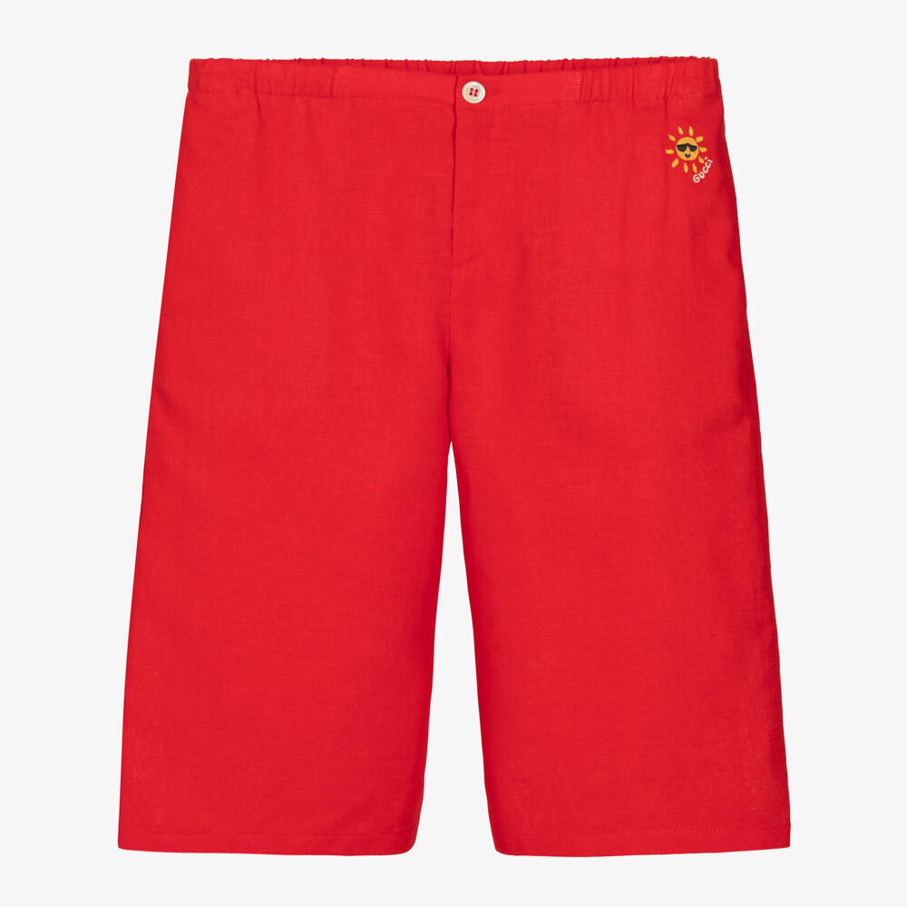 Gucci-Teen Boys Scarlet Linen Blend Shorts | Childrensalon Outlet