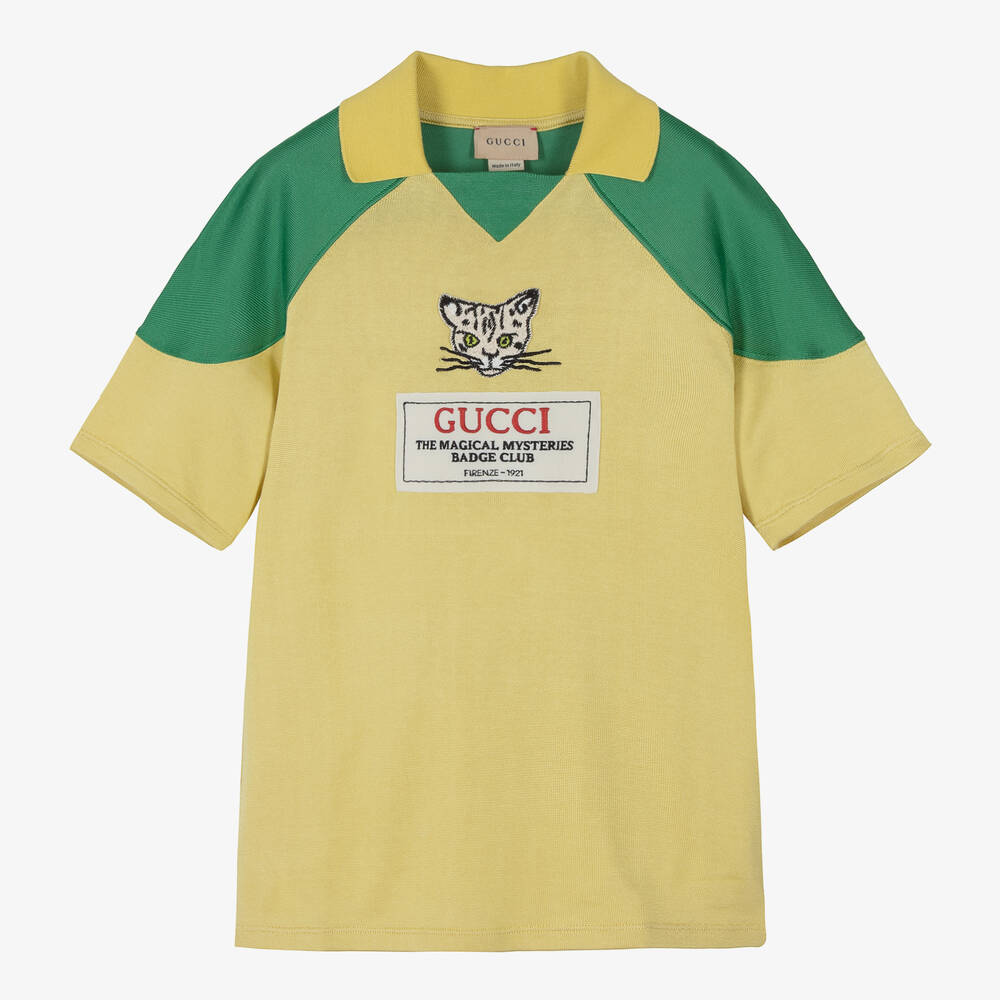 Gucci-Желто-зеленая трикотажная рубашка поло | Childrensalon Outlet