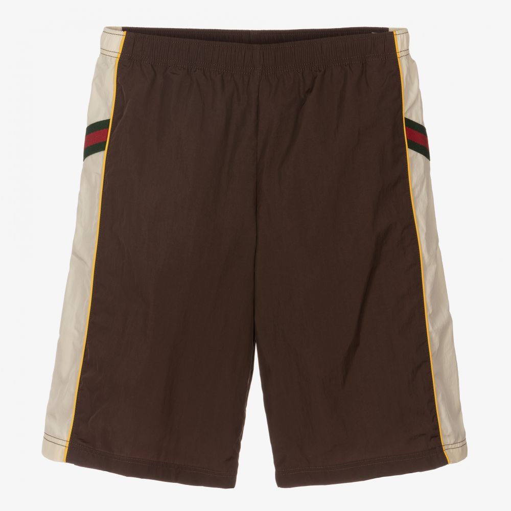 Gucci-Teen Brown Web Nylon Shorts | Childrensalon Outlet