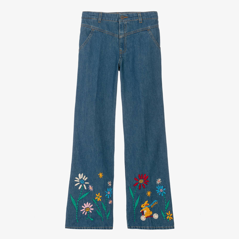 Gucci-Teen Girls Blue Flared Cotton Denim Jeans | Childrensalon Outlet