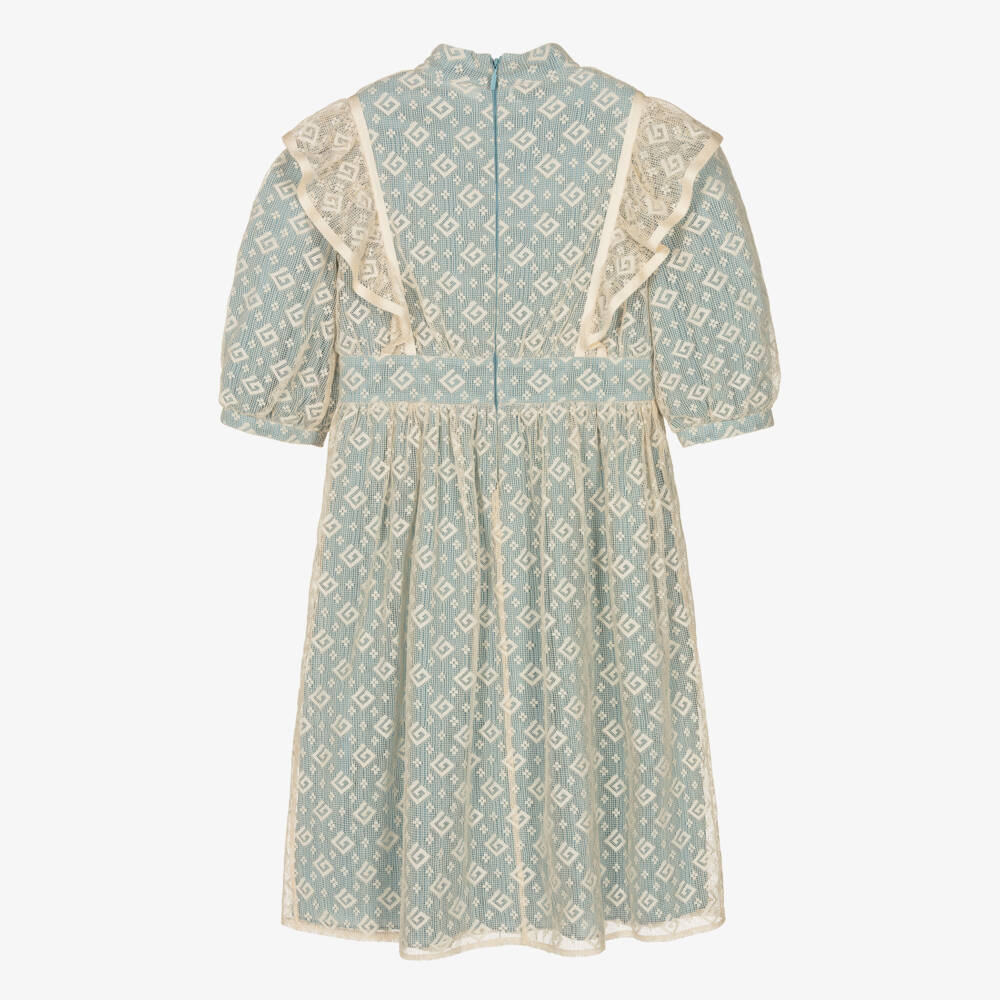 Gucci-Teen Girls Blue Square G Lace Dress | Childrensalon Outlet