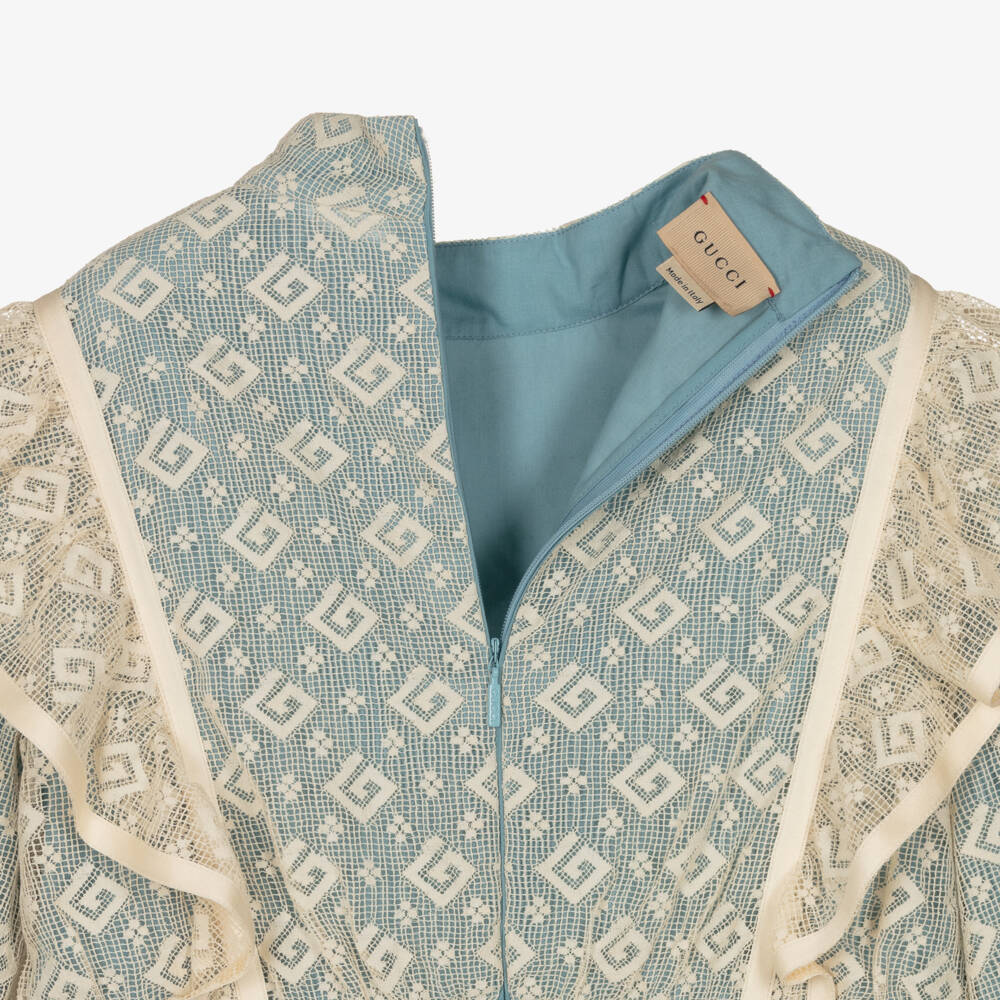 Gucci-Teen Girls Blue Square G Lace Dress | Childrensalon Outlet