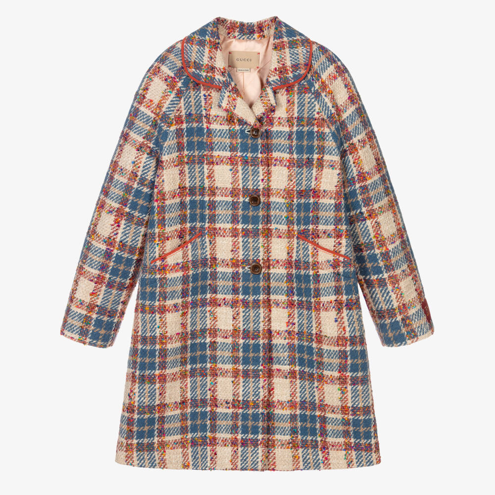 Gucci-Teen Girls Ivory Check Overcoat | Childrensalon Outlet
