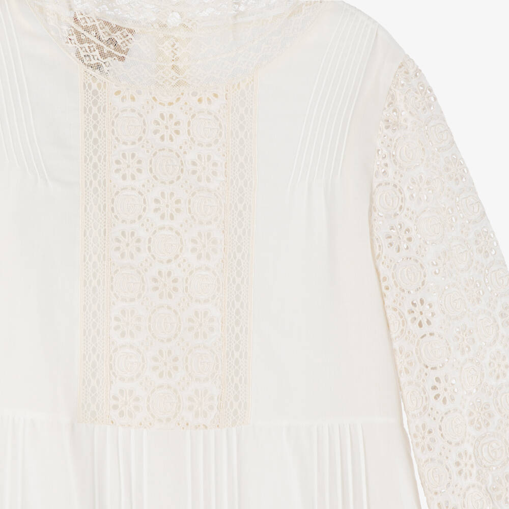 Gucci-Кремовое платье из хлопка и шелка GG | Childrensalon Outlet