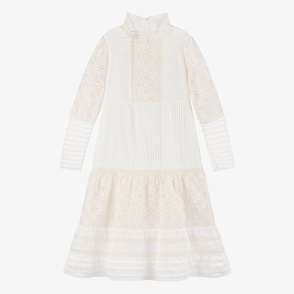 Gucci-Teen Girls Ivory Silk & Cotton Dress | Childrensalon Outlet
