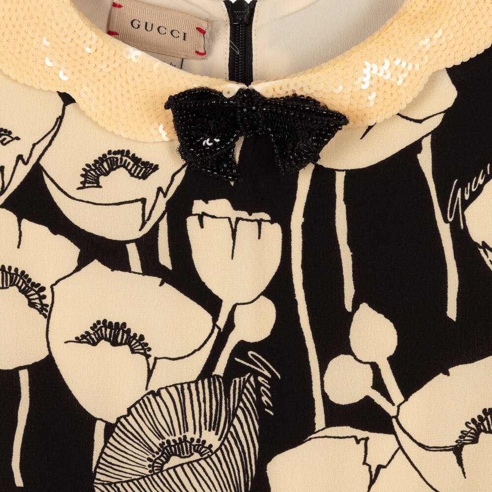 Gucci-Кремово-черное шелковое платье для подростков | Childrensalon Outlet