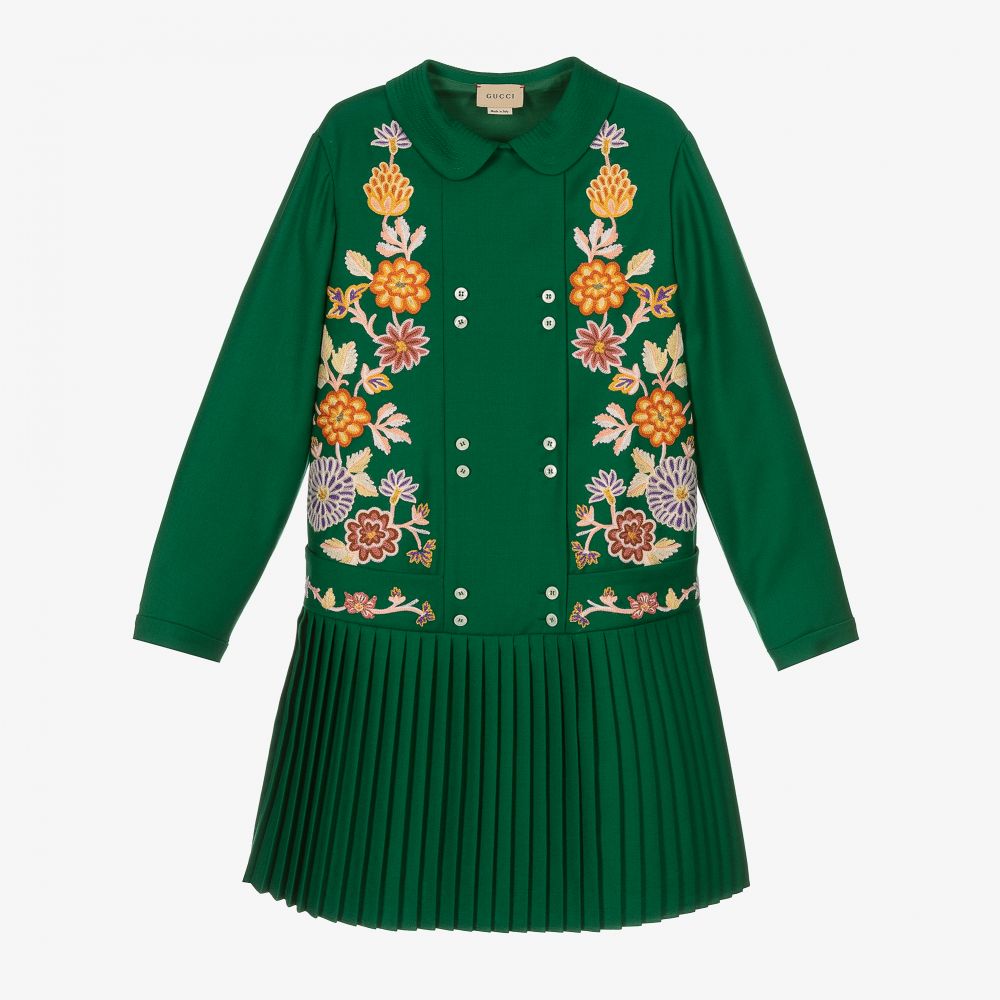 Gucci-Teen Green Floral Wool Dress | Childrensalon Outlet