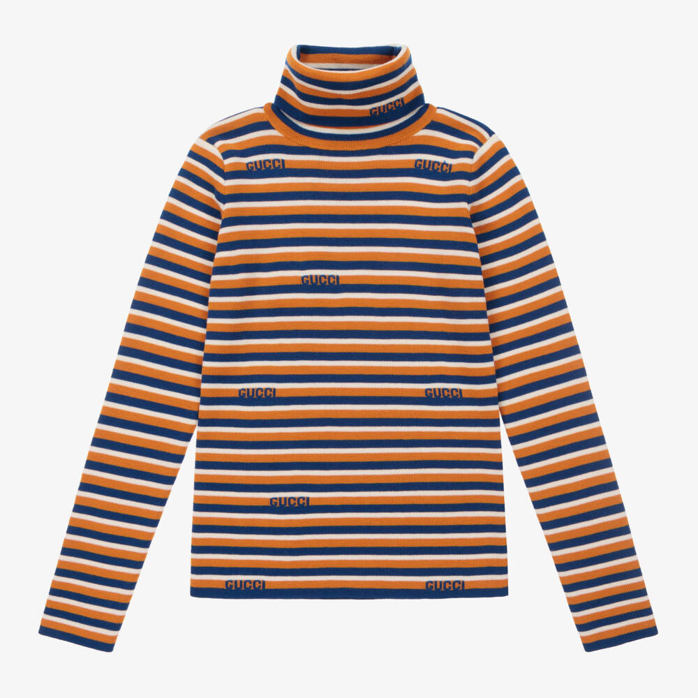 Gucci-توب صوف لون عاجي، برتقالي وأزرق | Childrensalon Outlet